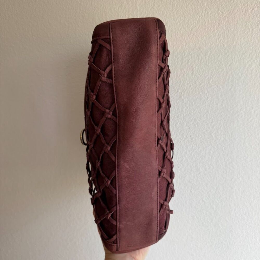 Pour La Victoire Knotted Leather & Canvas Satchel Shoulder Bag in Oxblood & Gold - Picture 13 of 15